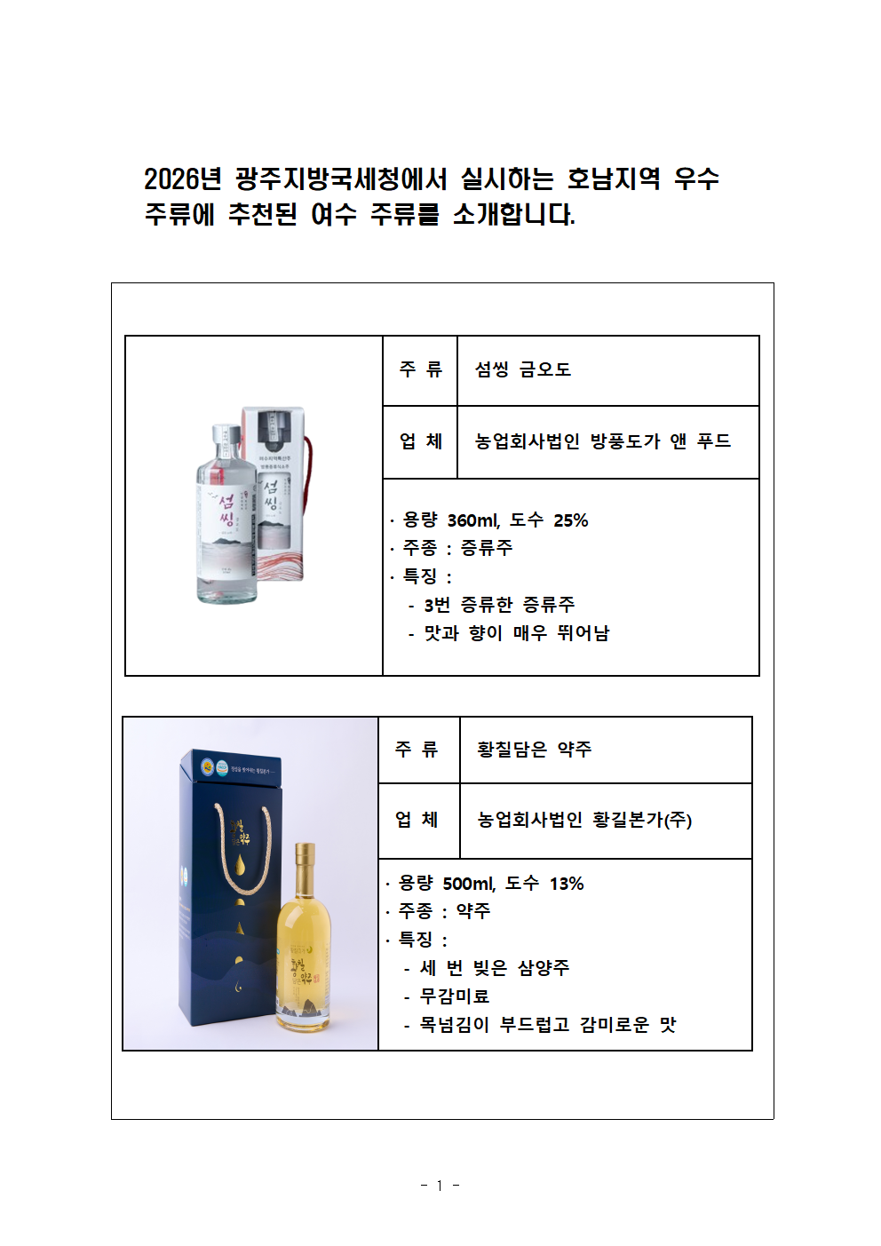 호남지역 우수주류에 추천된 여수 주류 홍보 이미지 1
