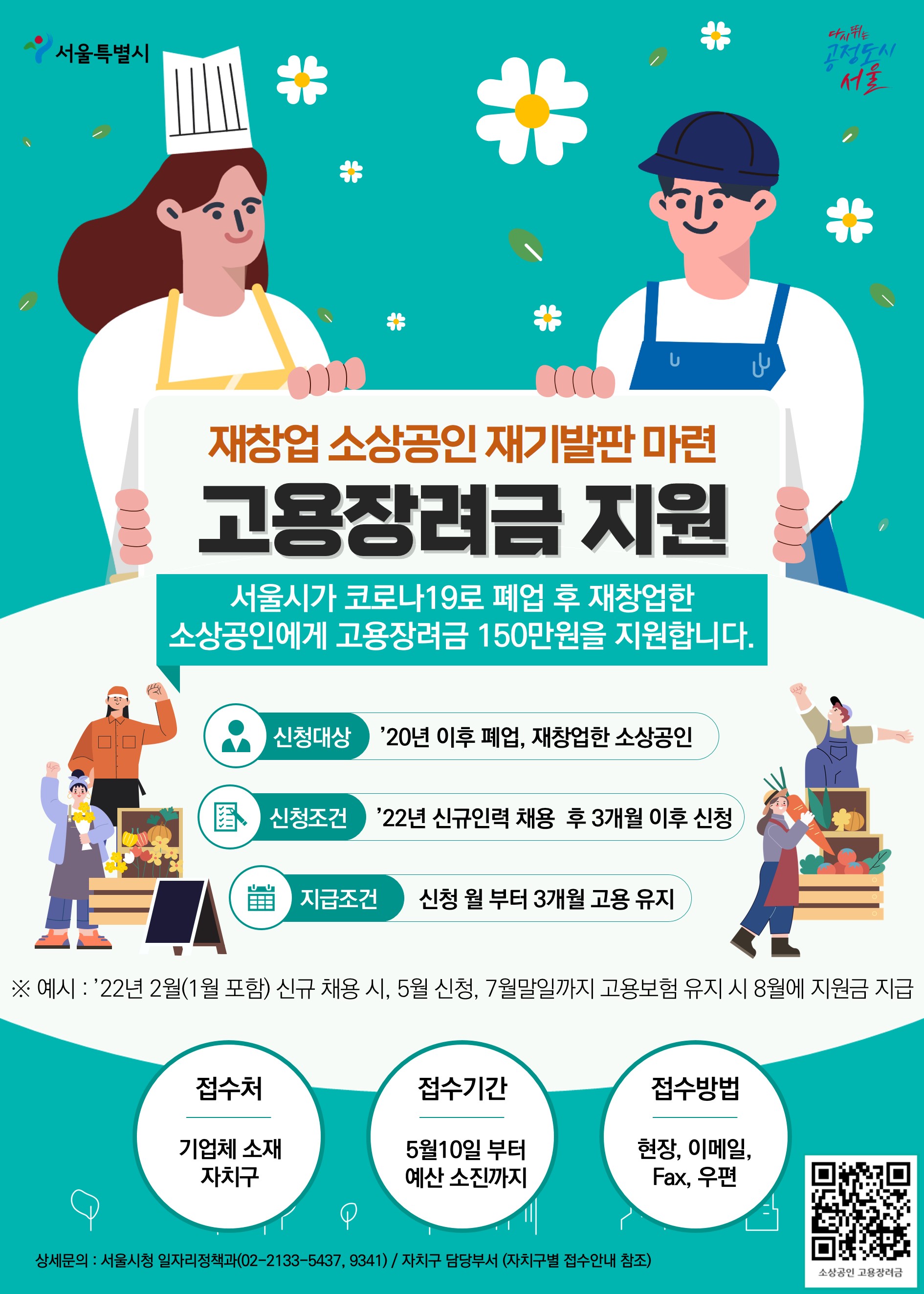 재창업 소상공인 고용장려금 및 무급휴직 근로자 지원금 사업 홍보 이미지 1