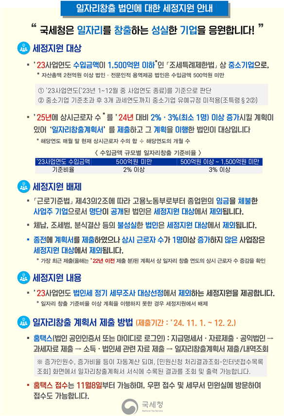 일자리 창출 법인에 대한 세정지원 안내 이미지 1