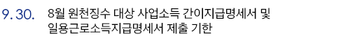 9.30. 8월 원천징수 대상 사업소득 간이지급명세서 및 일용근로소득지급명세서 제출 기한