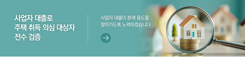 사업자 대출로 주택 취득 의심 대상자 전수 검증 사업자 대출이 본래 용도를 찾아가도록 노력하겠습니다