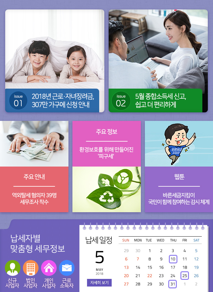 제 747 호 2018년 근로·자녀장려금, 307만 가구에 신청 안내 내용