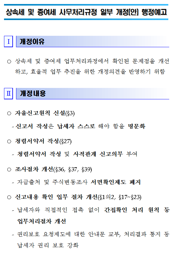 상속세 및 증여세 사무처리규정 일부 개정(안) 행정예고
